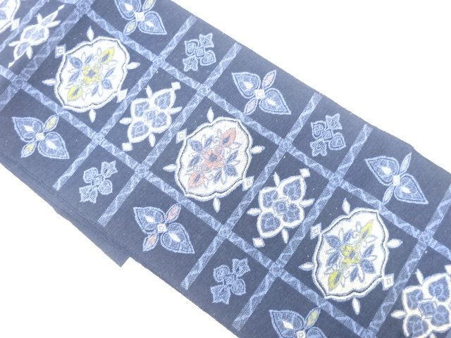 JAPANESE KIMONO / ANTIQUE HAND-WOVEN MAWATA TSUMUGI ABSTRACT FLOWER PA
